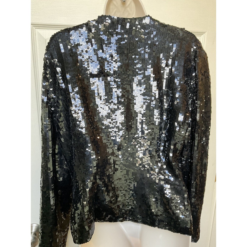 Vintage Black Sequin Blazer Jacket Single Button V-Neck Evening Party Shimmer - Picture 11 of 16